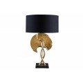 Art deco stolní lampa Miserei se zlatou konstrukcí ve tvaru listů ginka a černým kulatým stínítkem 62cm