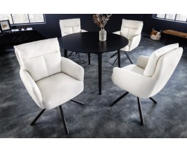 Retro designová otočná židle Dover s bílým textilním čalouněním as černýma nohama z kovu 92cm