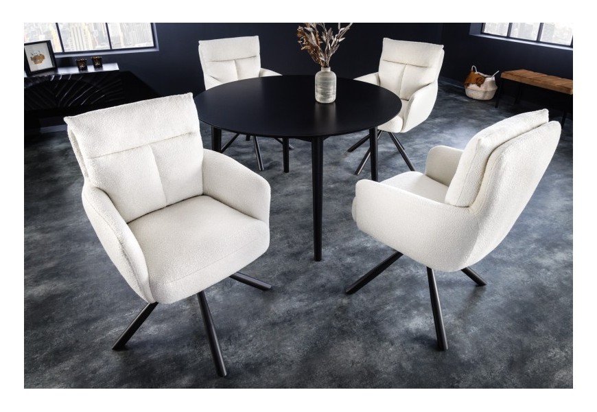 Elegantní moderní otočná židle Dover s bílým čalouněním a černýma kovovými nohami