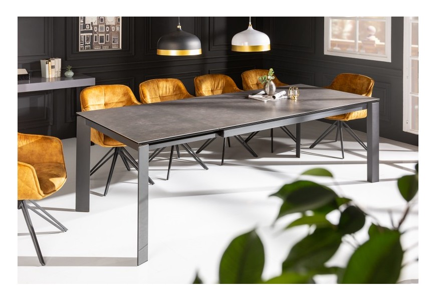Moderní jídelní stůl Antan na kovových nožičkách s keramickou vrchní deskou v antracitové šedé barvě s možností rozložení do 240cm