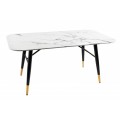 Art deco mramorový konferenční stolek Nudy s bílou povrchovou deskou a černým kovovým nohama 110cm