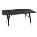 Art deco mramorový konferenční stolek Nudy v antracitovém provedení s černými kovovými nohami se zlatými prvky 110cm
