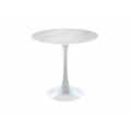 Moderní kulatý jídelní stůl Velma v bílé barvě s mramorovou povrchovou deskou a kovovou podstavou 80cm