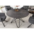 Designový kulatý jídelní stůl Sabine v industriálním stylu s keramickou antracitovou deskou a černou konstrukcí