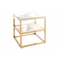 Designový kovový noční stolek Gold Marbleux s konstrukcí ve zlaté barvě se dvěma deskami v provedení bílý mramor