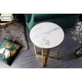 Art-deco kulat&yacute; př&iacute;ručn&iacute; stolek Gold Marbleux se skleněnou deskou v proveden&iacute; b&iacute;l&yacute; mramor a podstavou ve zlat&eacute; barvě 61cm