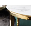 Art-deco kulat&yacute; př&iacute;ručn&iacute; stolek Gold Marbleux se skleněnou deskou v proveden&iacute; b&iacute;l&yacute; mramor a podstavou ve zlat&eacute; barvě 61cm
