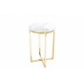 Art-deco kulat&yacute; př&iacute;ručn&iacute; stolek Gold Marbleux se skleněnou deskou v proveden&iacute; b&iacute;l&yacute; mramor a podstavou ve zlat&eacute; barvě 61cm