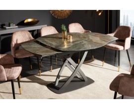Jídelní stůl Lutz II v moderním stylu s černou kovovou konstrukcí a keramickou vrchní deskou s mramorovou imitací 190cm