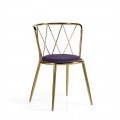 Elegantní art-deco jídelní židle Brilia s kovovou konstrukcí zlaté barvy a fialovým čalouněním
