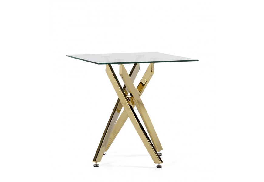 Luxusní čtvercový příruční stolek Brilia ve zlatém provedení s chromovou podstavou a skleněnou povrchovou deskou