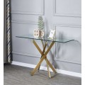 Moderní art deco konzole Brilia s nohama zlaté barvy a skleněnou vrchní deskou