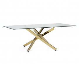 Glamour konferenční stolek Brilia se zlatou kovovou konstrukcí a obdélníkovou skleněnou deskou 120cm