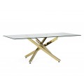 Moderní lesklý zlatý konferenční stolek Brilia v art-deco stylu se skleněnou povrchovou deskou