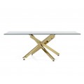Glamour konferenčn&iacute; stolek Brilia se zlatou kovovou konstrukc&iacute; a obd&eacute;ln&iacute;kovou skleněnou deskou 120cm