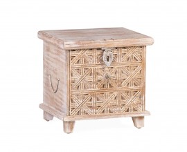 Orientální noční stolek Keralia z masivního dřeva hnědo-bílé barvy s úložným prostorem 38cm