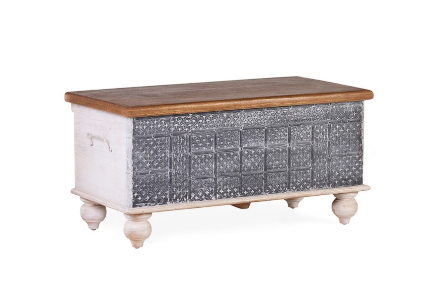 Luxusní orientální konferenční stolek Keralia z mangového masivu s úložným prostorem a ornamentálním vyřezáváním