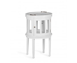 Luxusní kulatý barový stolek Blanc s odnímatelným podnosem z masivního dřeva mindi bílé barvy 78cm