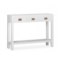 Klasický konzolový stolek Blanc z masivního dřeva mindi s bílou povrchovou úpravou a se třemi zásuvkami 110cm