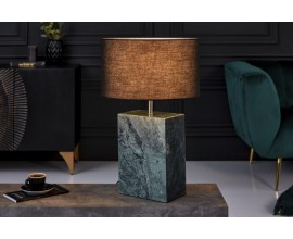 Designová noční lampa Miracul v art-deco stylu se zelenou mramorovou podstavou a černým kulatým stínítkem