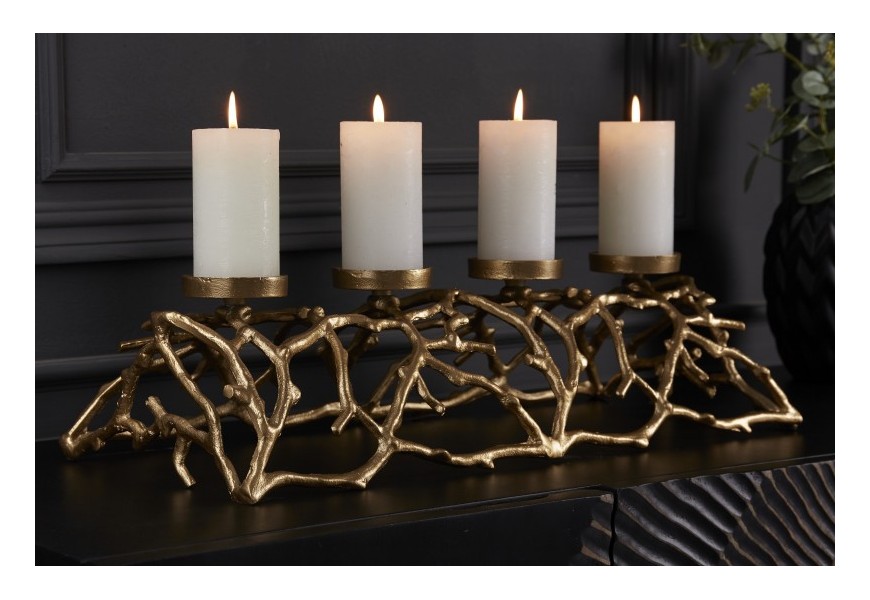 Designový svícen na čtyři svíce Cuerna ve zlaté barvě s konstrukcí z kovu 60cm