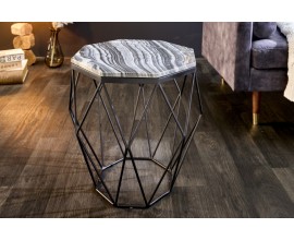 Moderní příruční stolek Diamond Marble s mramorovou vrchní deskou a černou kovovou podstavou 50cm