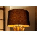 Venkovská stojací lampa Missle z teakového dřeva v přírodní hnědé barvě s černým textilním stínítkem 150cm