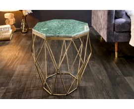 Art-deco příruční stolek Diamond Marble s kovovou podstavou ve zlaté barvě v provedení zelený mramor 50cm