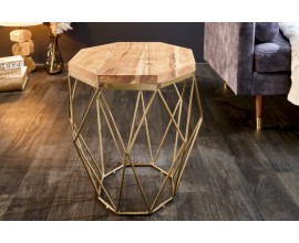 Designový konferenční stolek Solid Diamond z masivu v moderním stylu s kovovou podstavou ve zlaté barvě hnědý 50cm