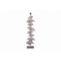 Moderní stojací lampa Ginka ve stříbrném provedení s ozdobnými listy ginka a s černým stínítkem 122cm