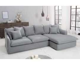 Moderní rohová sedačka Heaven do obývacího pokoje s šedým čalouněním ze lnu 255cm