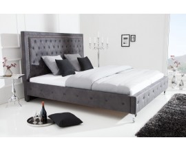 Luxusní chesterfield manželská postel Caledonia s tmavě šedým sametovým potahem 180x200cm