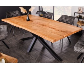 Masivní industriální jídelní stůl Akante z akáciového dřeva s černou kovovou podstavou hnědý obdélníkový 200cm