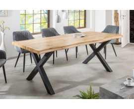 Industriální obdélníkový jídelní stůl Lynx ze dřeva s černými kovovými nožičkami bledě hnědý 200cm