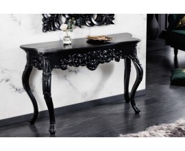 Barokní luxusní konzolový stolek Muriel ze dřeva a polyresinu v matné černé barvě s vyřezávaným zdobením 110cm