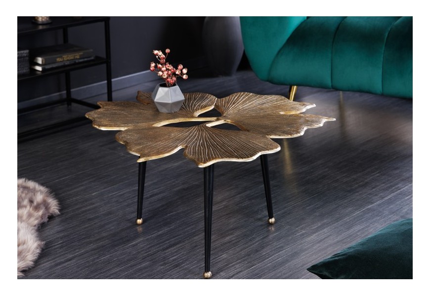 Designový konferenční stolek Ginko ve stylu art deco s deskou ve tvaru listu ginko s kovovými nožičkami zlatý