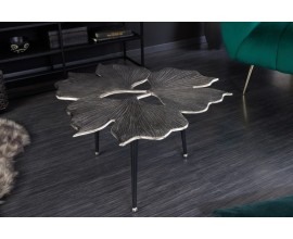 Art-deco stříbrný konferenční stolek Ginko se třemi černými nožičkami 75cm