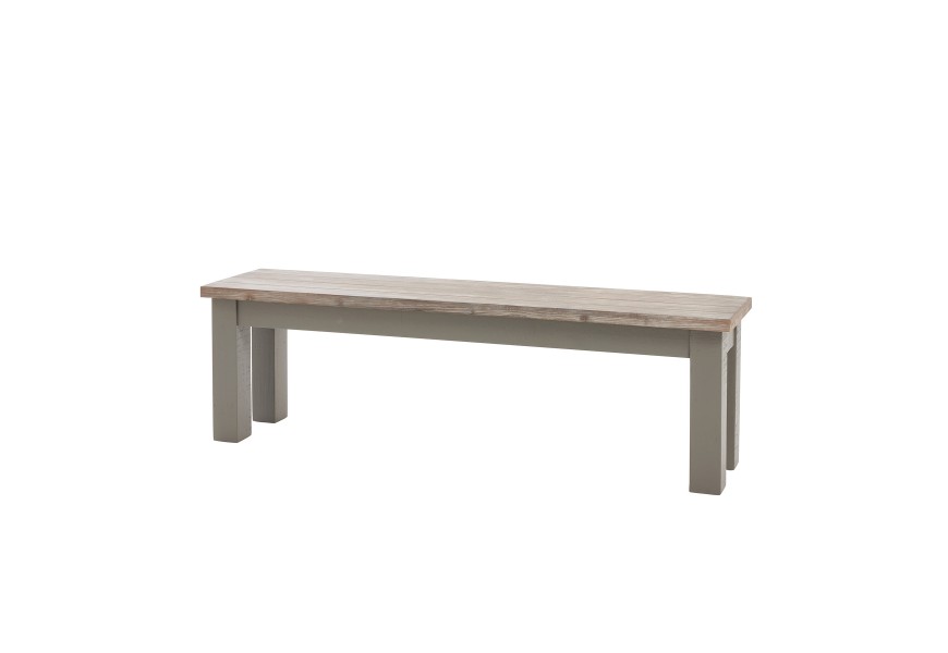 Elegantní provensálská lavice Greytone z masivního dřeva šedé barvy s přírodní hnědou deskou