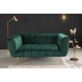 Art deco sametová dvousedačka Vermont ve smaragdové zelené barvě s opěrkami na ruce na zlatých nožičkách 165cm