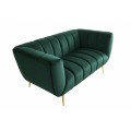 Art deco sametová dvousedačka Vermont ve smaragdové zelené barvě s opěrkami na ruce na zlatých nožičkách 165cm