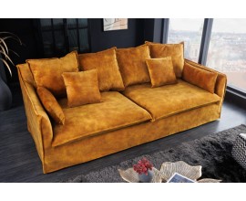 Moderní dvousedačka Heaven do obývacího pokoje se sametovým okrovým čalouněním 205cm