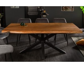 Industriální masivní jídelní stůl Mammut z akáciového dřeva hnědé barvy s černýma kovovými nohama 180cm
