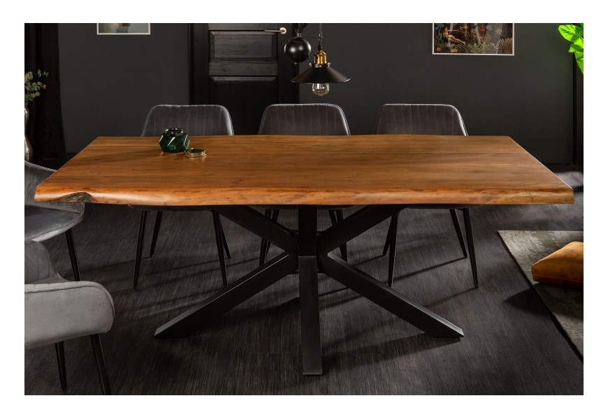 Designový masivní jídelní stůl Mammut z akátového dřeva hnědé barvy s černýma kovovými nohami