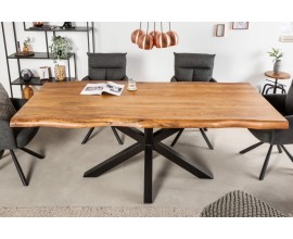 Industriální masivní jídelní stůl Mammut z akáciového dřeva hnědé barvy a černým kovovým nohama 220cm