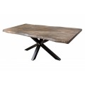 Moderní jídelní stůl Mammut z akáciového masivního dřeva šedohnědé barvy s černýma nohama z kovu 200cm