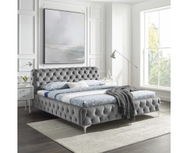 Luxusní chesterfield manželská postel Modern Barock ve stříbrném provedení ze sametu 180x200cm