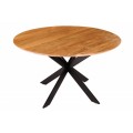 Industriální jídelní stůl Comedor kulatého tvaru z masivního akáciového dřeva s kovovýma nohama 130cm