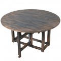 Vintage kulatý jídelní stůl Teulada z masivního dřeva se sklápěcí deskou 152cm
