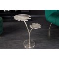 Art-deco stříbrný příruční stolek Ginko se dvěma deskami ve tvaru listu kovový 56cm