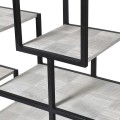 Industriální regál Quadria Blanca s černým kovovým rámem a dřevěnými poličkami šedé barvy 200cm